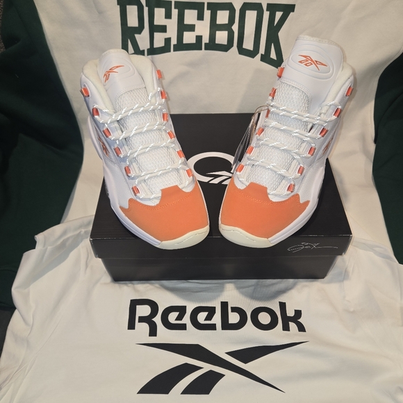 SOLD!!! Size 11.5 - Mens Reebok Allen Iverson Question Mid Orange Toe - Picture 2 of 9